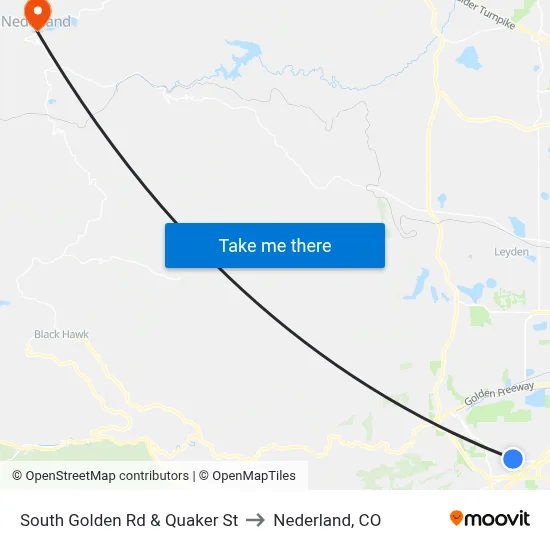 South Golden Rd & Quaker St to Nederland, CO map