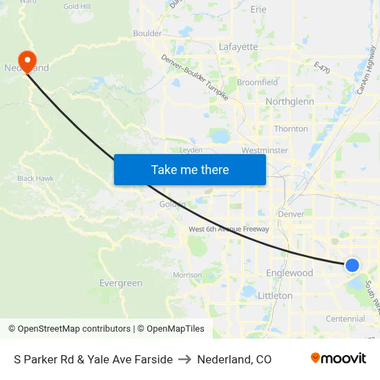 S Parker Rd & Yale Ave Farside to Nederland, CO map