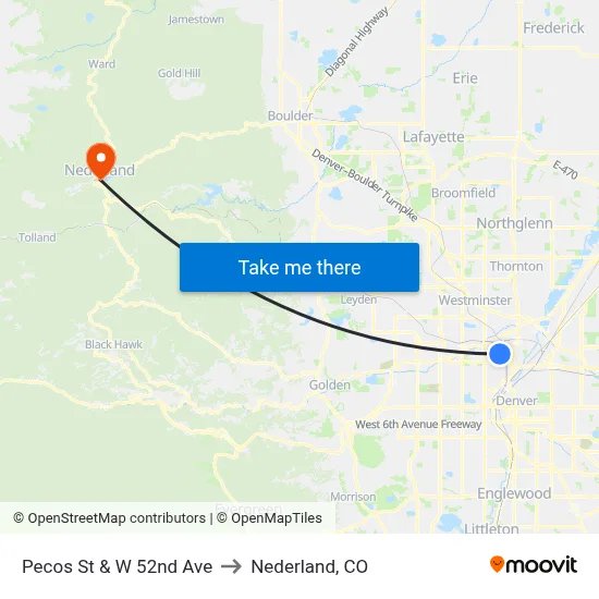 Pecos St & W 52nd Ave to Nederland, CO map