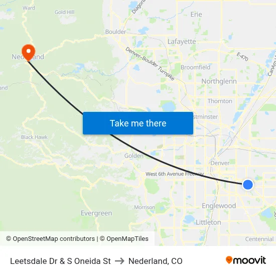 Leetsdale Dr & S Oneida St to Nederland, CO map