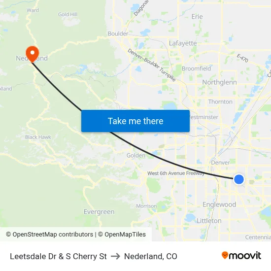 Leetsdale Dr & S Cherry St to Nederland, CO map
