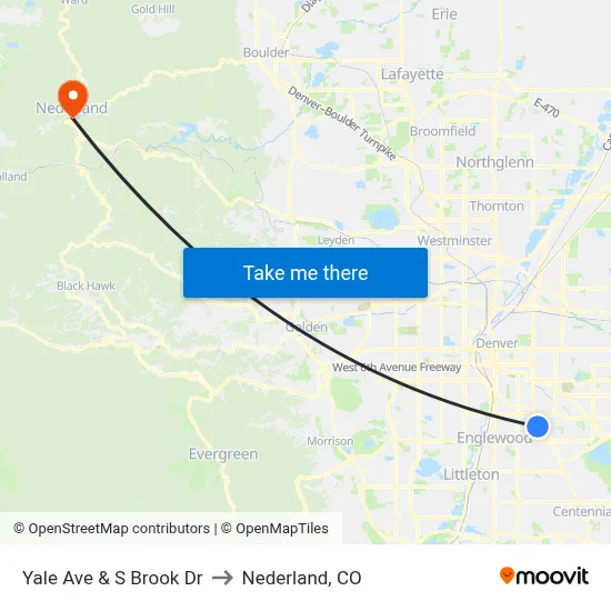 Yale Ave & S Brook Dr to Nederland, CO map