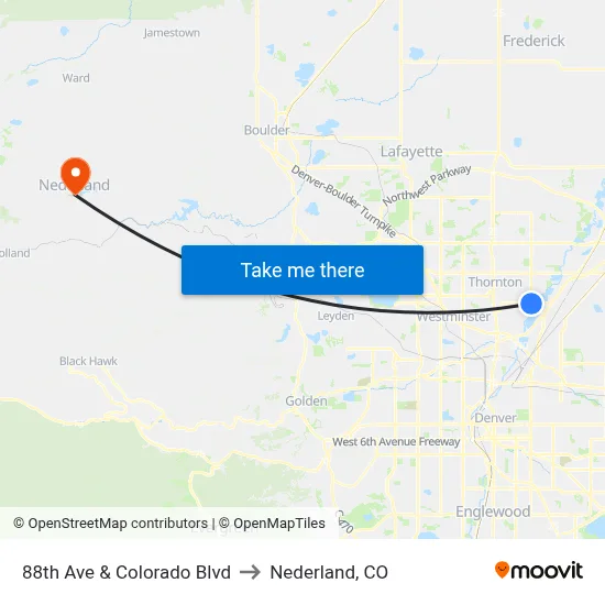 88th Ave & Colorado Blvd to Nederland, CO map