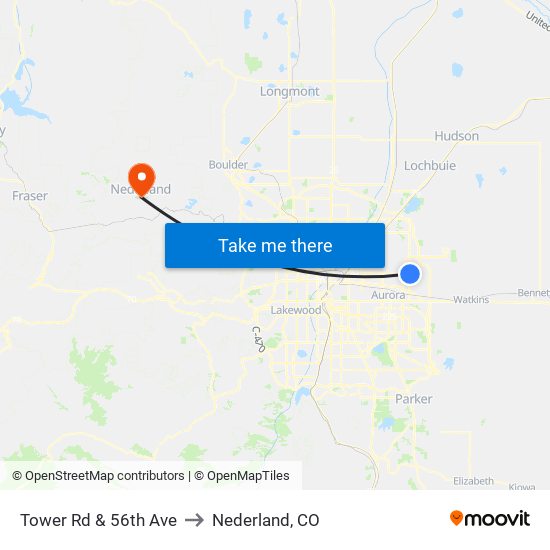 Tower Rd & 56th Ave to Nederland, CO map