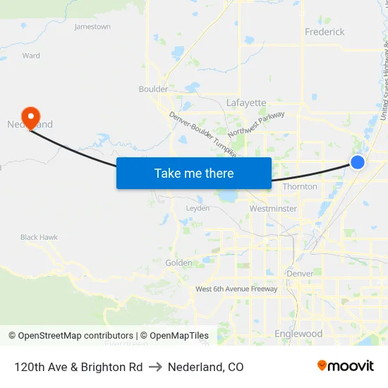 120th Ave & Brighton Rd to Nederland, CO map