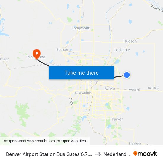 Denver Airport Station Bus Gates 6,7,8,9 & 10 to Nederland, CO map