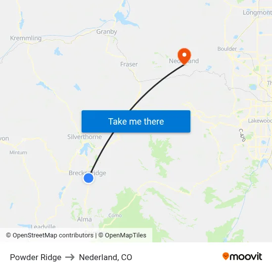 Powder Ridge to Nederland, CO map