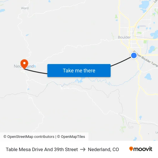 Table Mesa Drive And 39th Street to Nederland, CO map