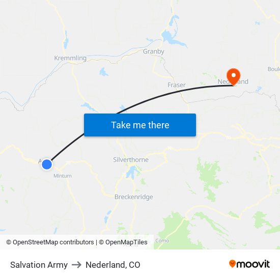 Salvation Army to Nederland, CO map