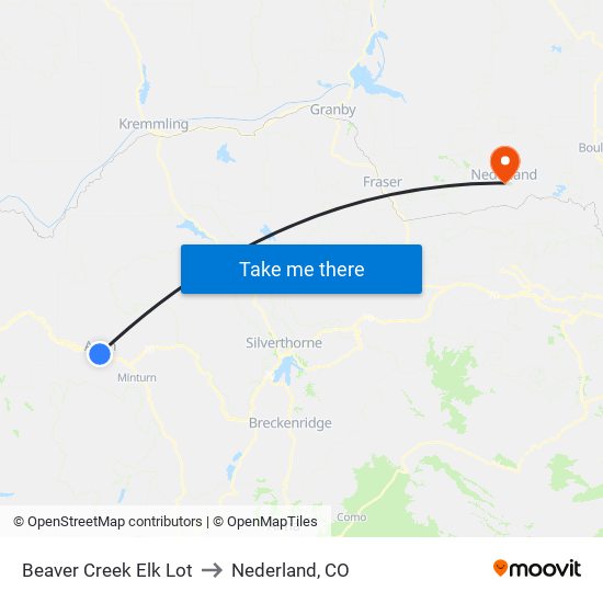 Beaver Creek Elk Lot to Nederland, CO map