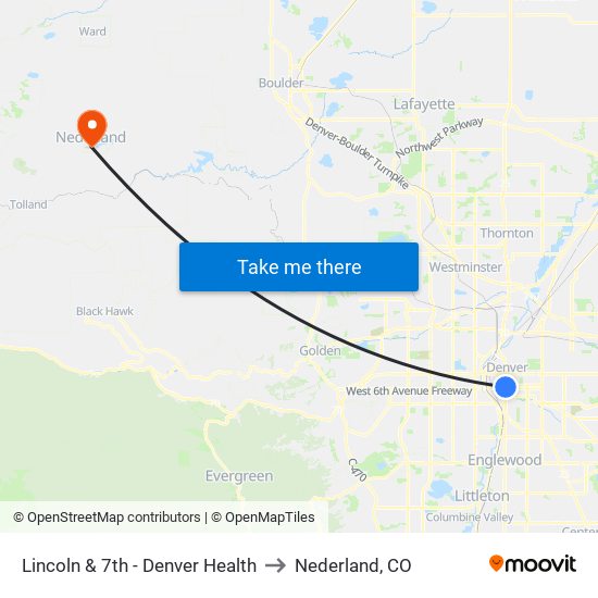 Lincoln & 7th - Denver Health to Nederland, CO map