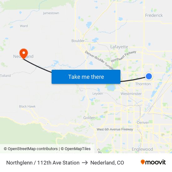 Northglenn / 112th Ave Station to Nederland, CO map