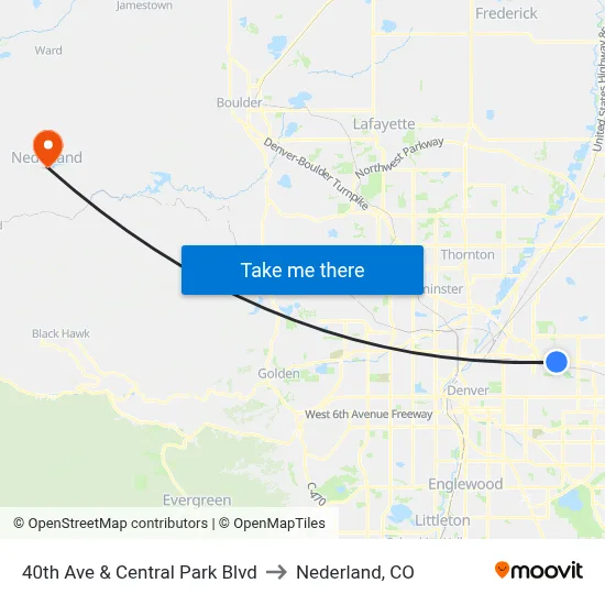 40th Ave & Central Park Blvd to Nederland, CO map