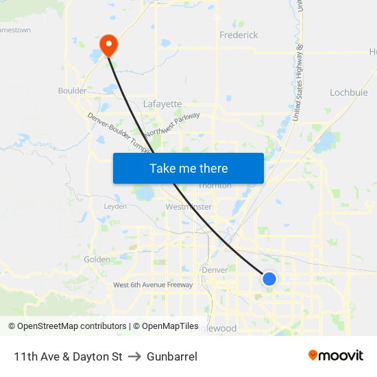 11th Ave & Dayton St to Gunbarrel map