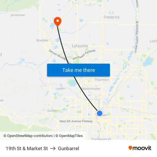 19th St & Market St to Gunbarrel map