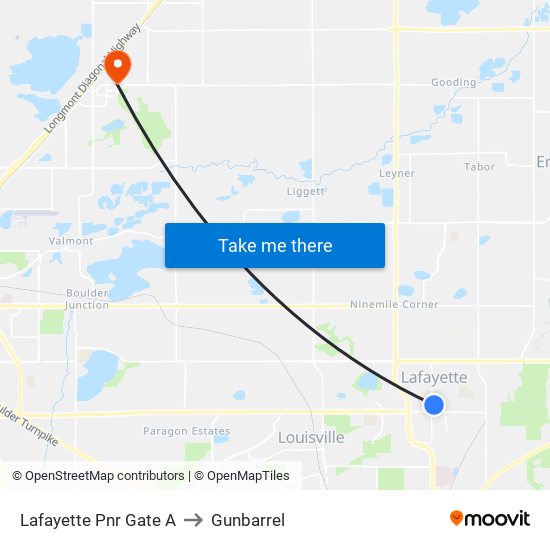 Lafayette Pnr Gate A to Gunbarrel map