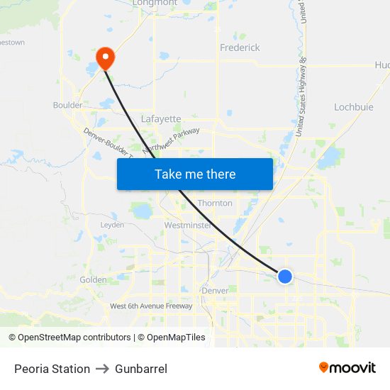 Peoria Station to Gunbarrel map