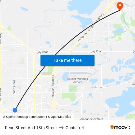 Pearl Street And 18th Street to Gunbarrel map