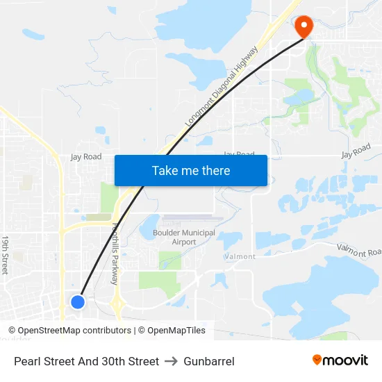 Pearl Street And 30th Street to Gunbarrel map