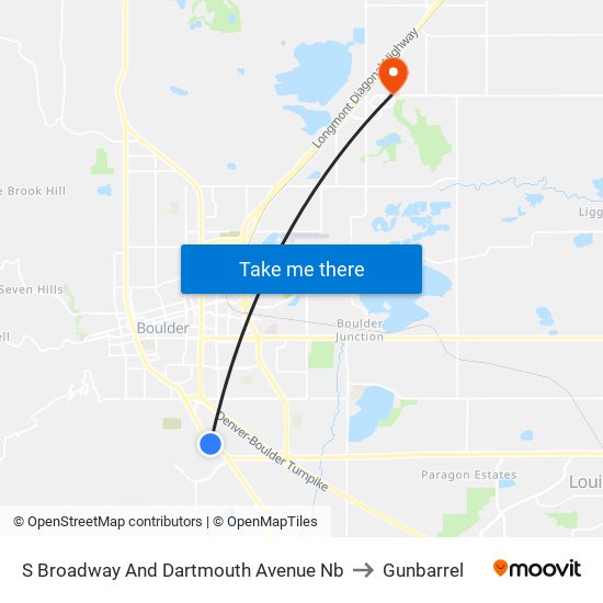 S Broadway And Dartmouth Avenue Nb to Gunbarrel map