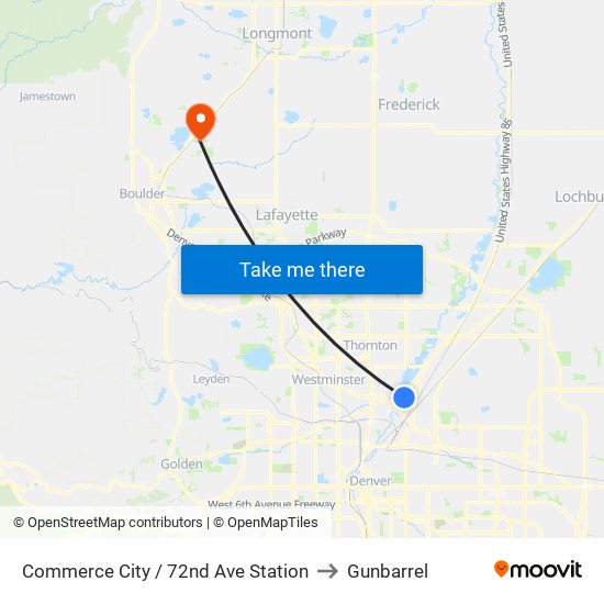 Commerce City / 72nd Ave Station to Gunbarrel map