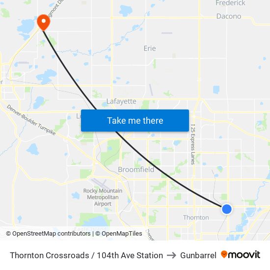 Thornton Crossroads / 104th Ave Station to Gunbarrel map