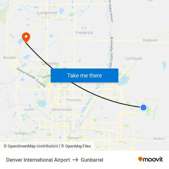 Denver International Airport to Gunbarrel map