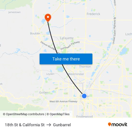 18th St & California St to Gunbarrel map