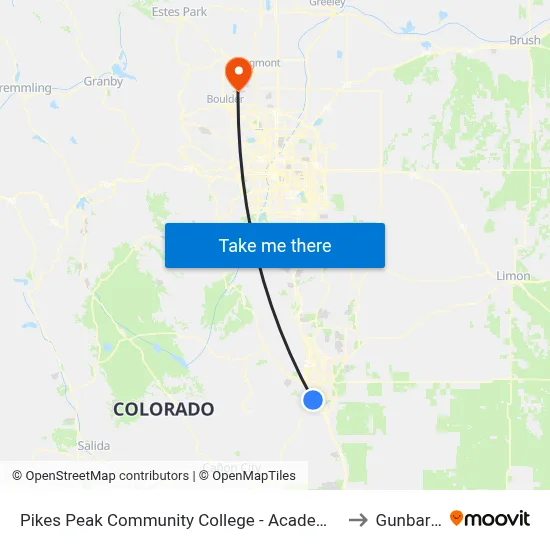 Pikes Peak Community College - Academy Blvd to Gunbarrel map