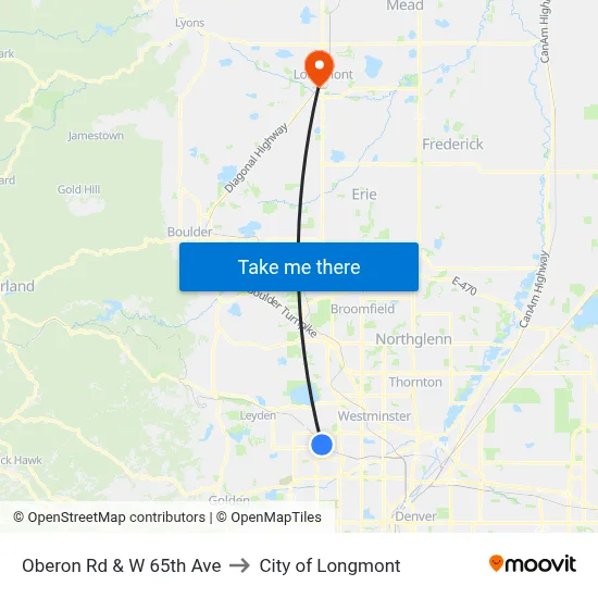 Oberon Rd & W 65th Ave to City of Longmont map