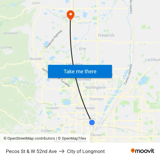 Pecos St & W 52nd Ave to City of Longmont map