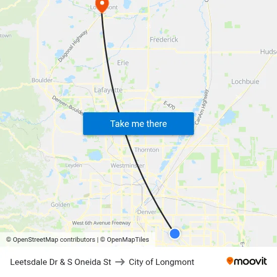 Leetsdale Dr & S Oneida St to City of Longmont map