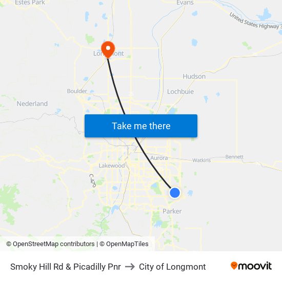 Smoky Hill Rd & Picadilly Pnr to City of Longmont map