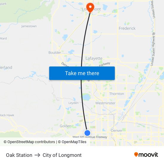 Oak Station to City of Longmont map