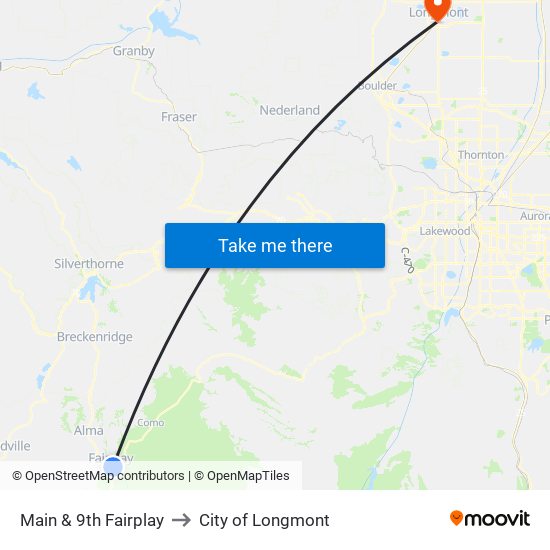 Main & 9th Fairplay to City of Longmont map