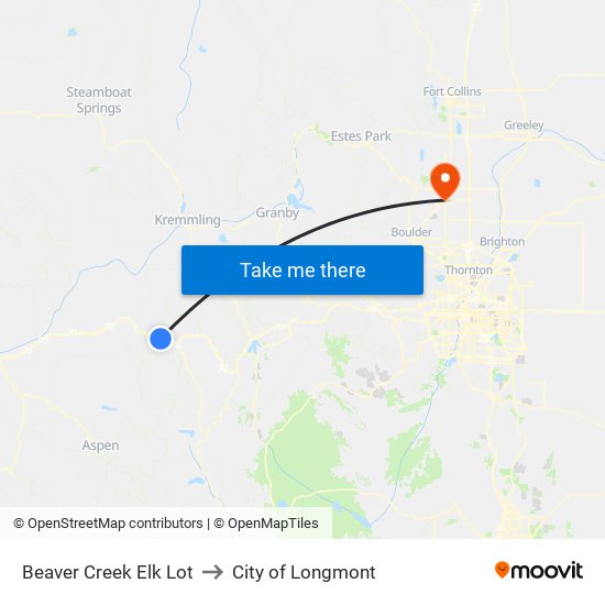 Beaver Creek Elk Lot to City of Longmont map