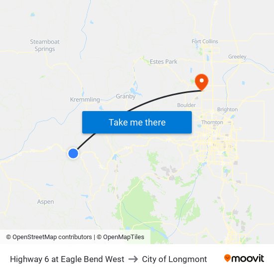 Highway 6 at Eagle Bend West to City of Longmont map
