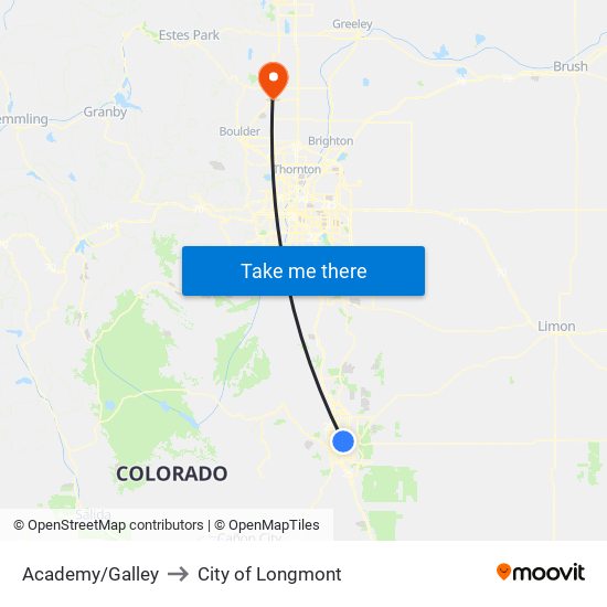 Academy/Galley to City of Longmont map