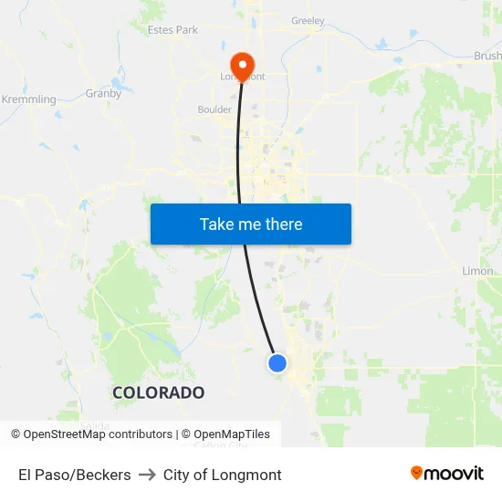 El Paso/Beckers to City of Longmont map