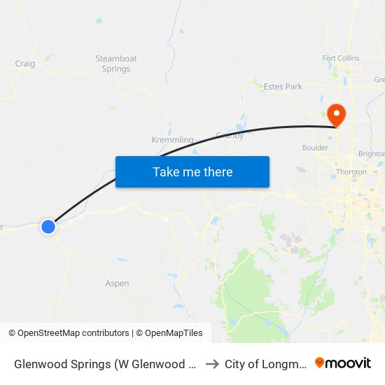 Glenwood Springs (W Glenwood Mall) to City of Longmont map