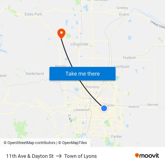 11th Ave & Dayton St to Town of Lyons map