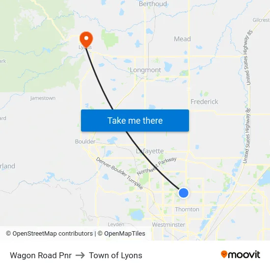 Wagon Road Pnr to Town of Lyons map