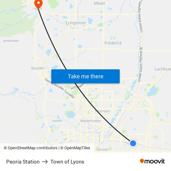 Peoria Station to Town of Lyons map