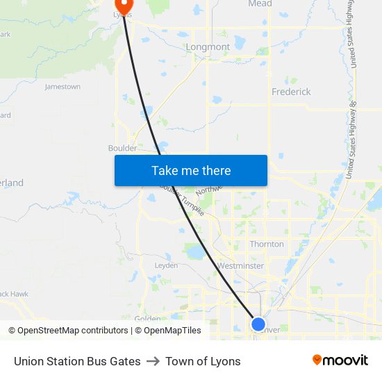 Union Station Bus Gates to Town of Lyons map