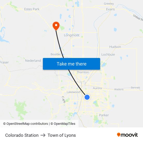 Colorado Station to Town of Lyons map