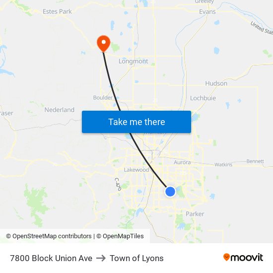 7800 Block Union Ave to Town of Lyons map