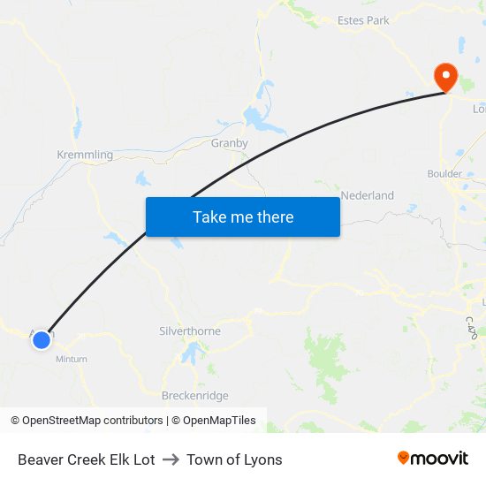 Beaver Creek Elk Lot to Town of Lyons map