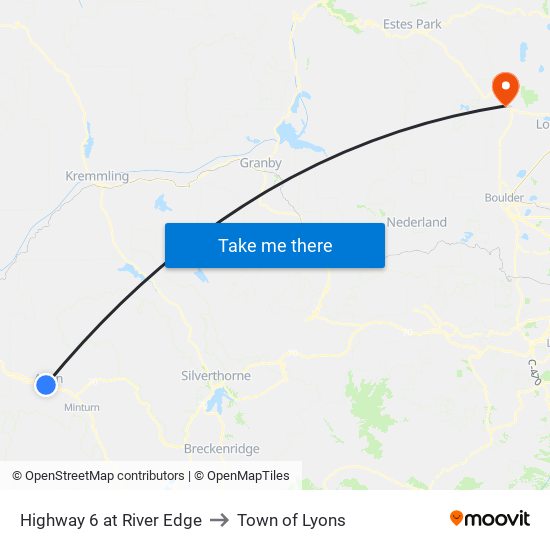 Highway 6 at River Edge to Town of Lyons map