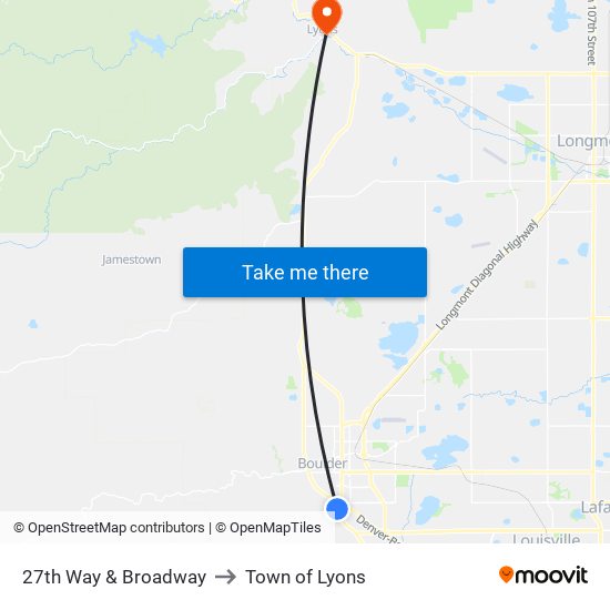 27th Way & Broadway to Town of Lyons map