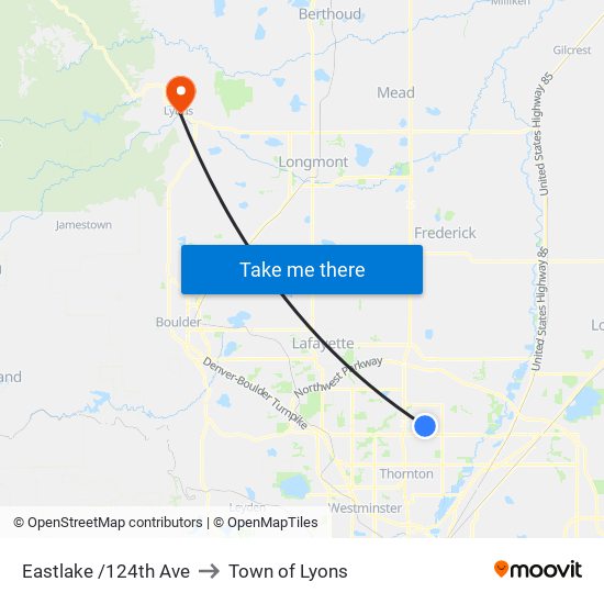 Eastlake /124th Ave to Town of Lyons map